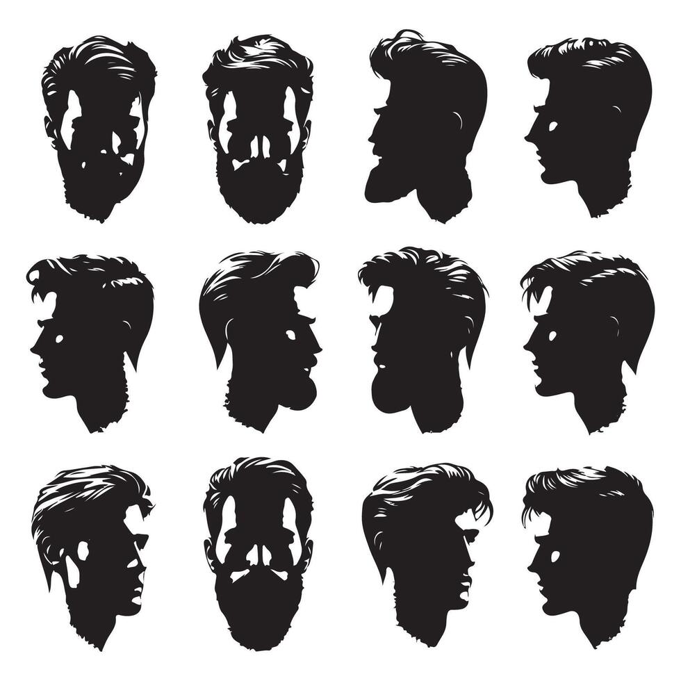 Series of outlined male head shapes vector