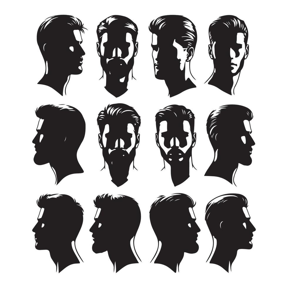 Silhouetted shape set of mens heads vector