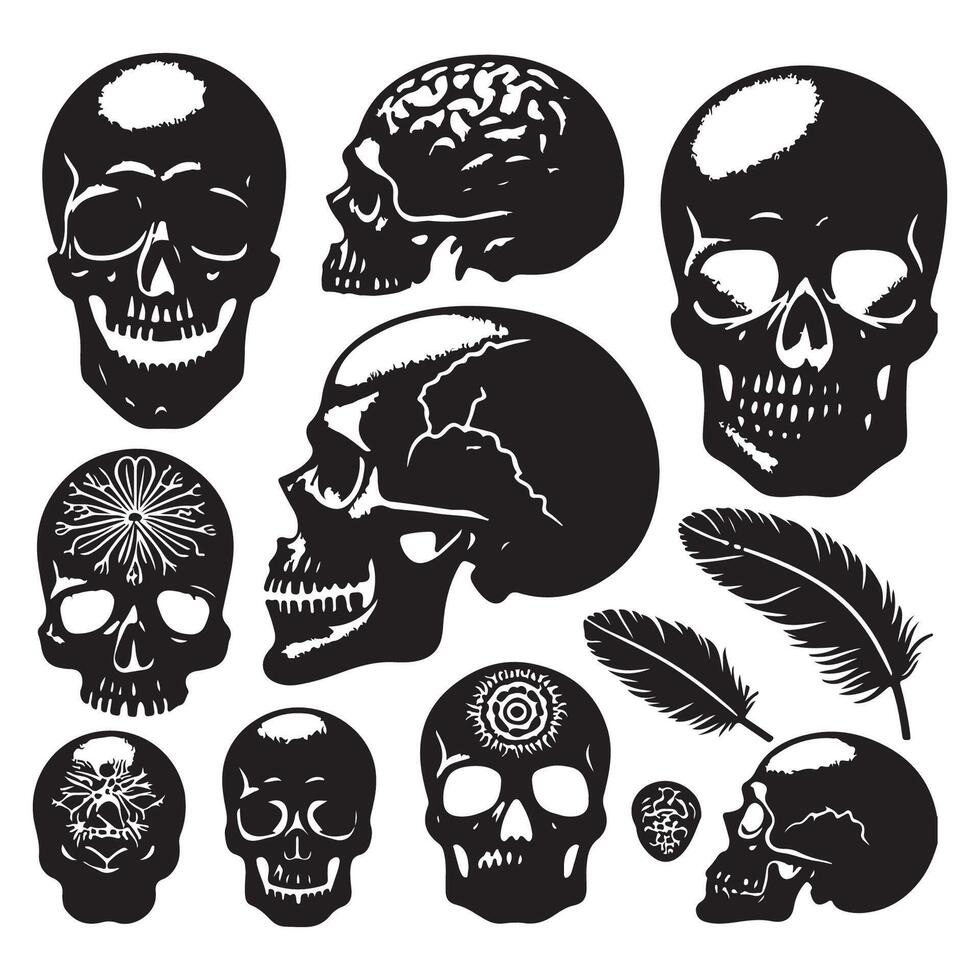 Range of skull head silhouettes vector