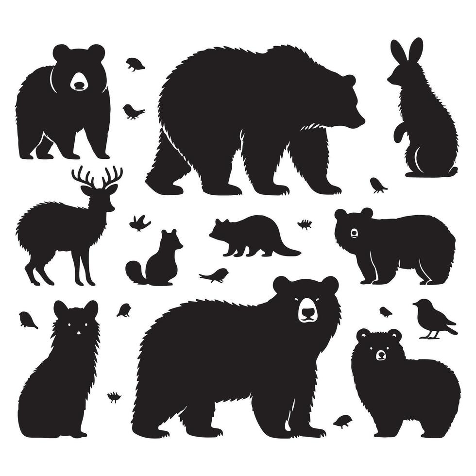 Bear illustrations in silhouette style vector