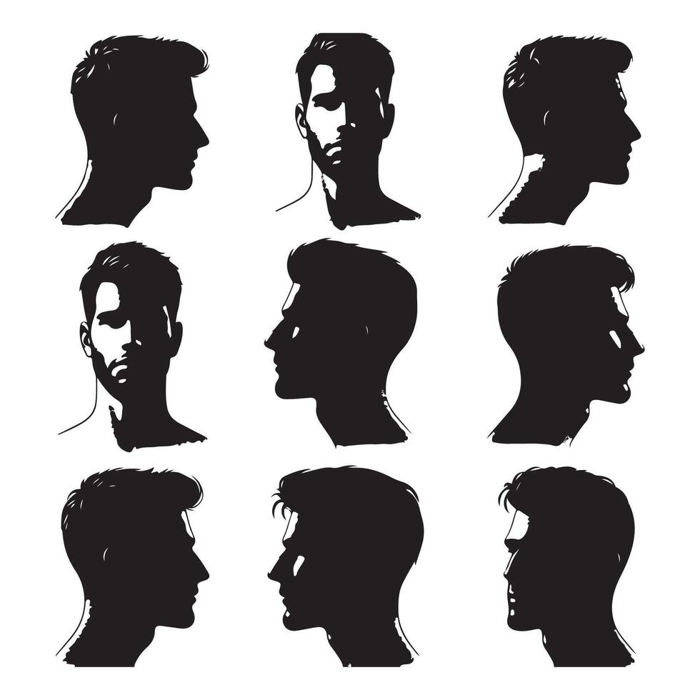 Shadow collection of male head profiles vector