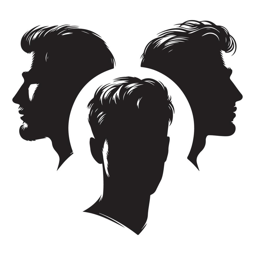 Male head shapes arranged in silhouette vector