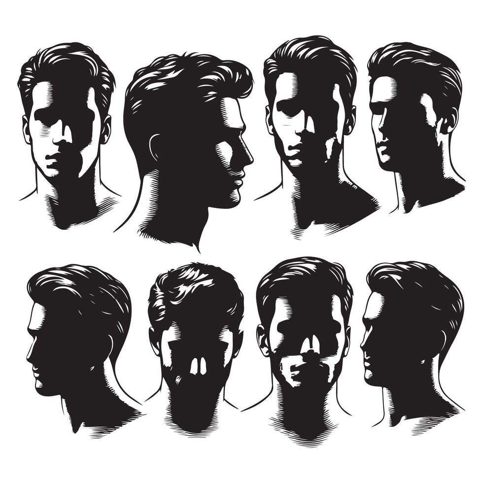 Profile silhouettes of men in a set vector