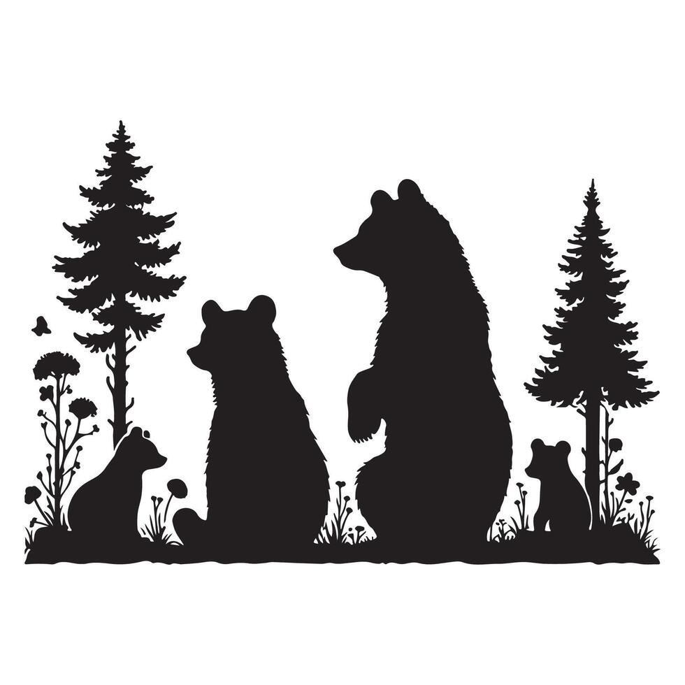 Group of illustrated bear silhouettes vector