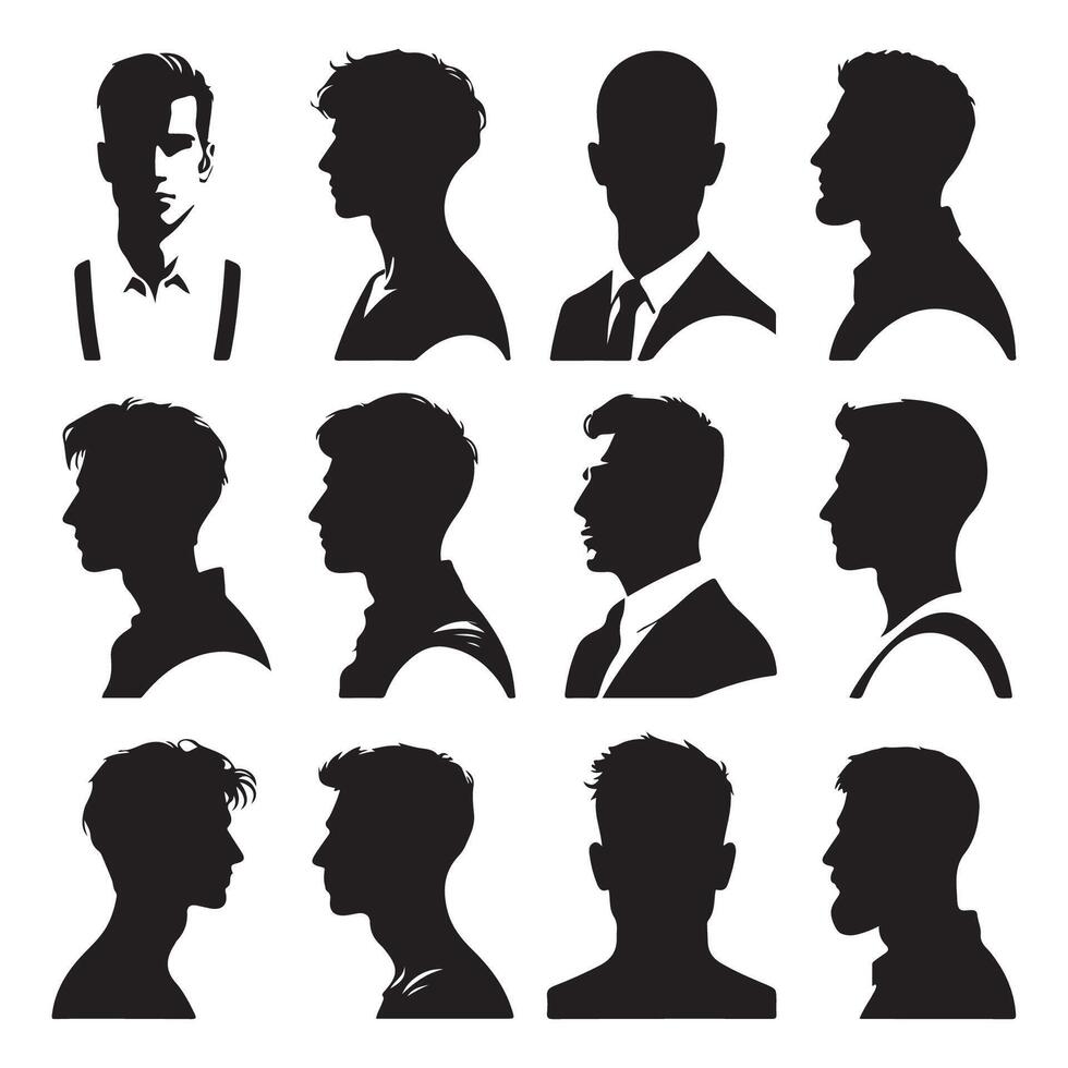 Collection of mens heads in shadowed profile vector