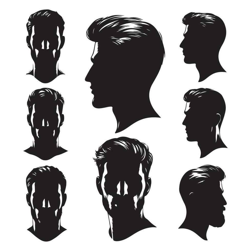 Silhouette assortment of male heads vector
