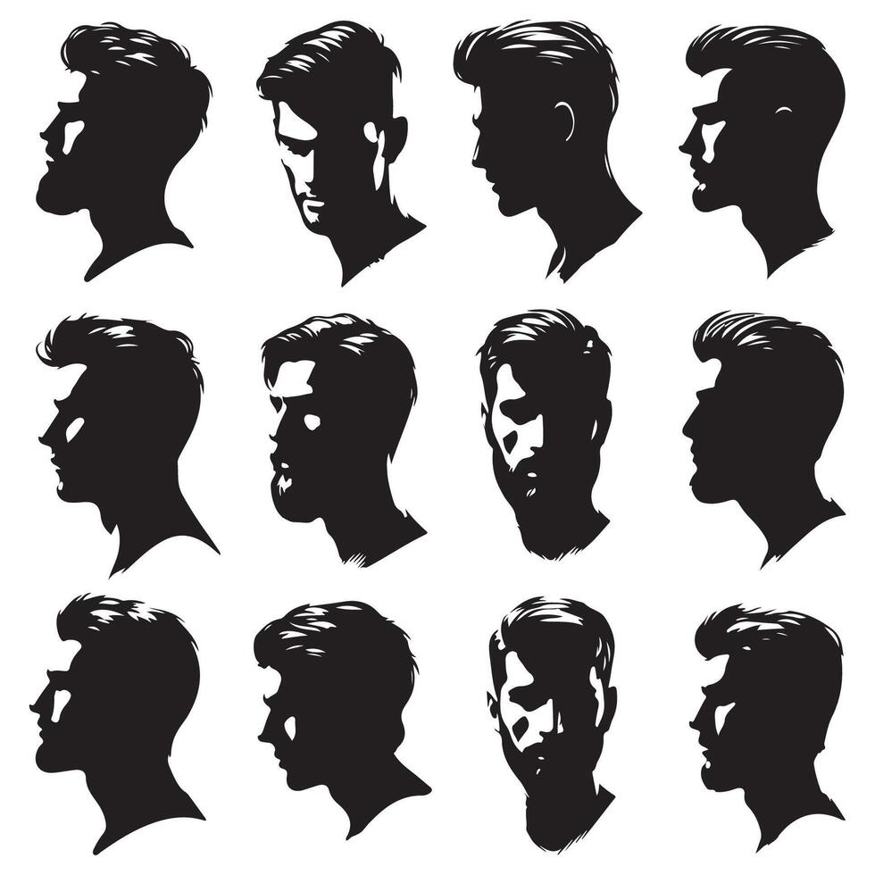 Shadowed profile array of male heads vector