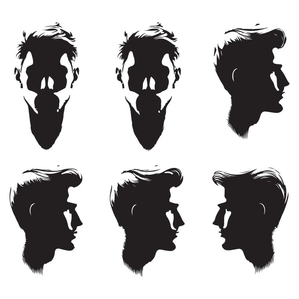 Set of male profiles in silhouette style vector