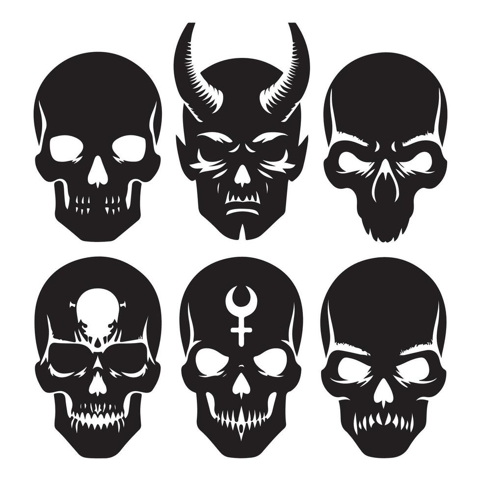 Skull head silhouette compilation vector