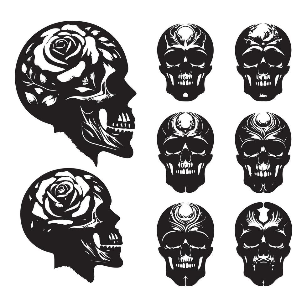 Different styles of skull head silhouettes vector
