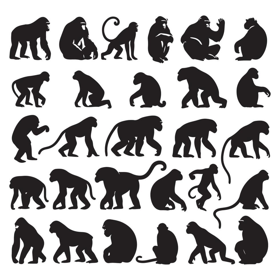 Silhouette pack of ape creatures vector