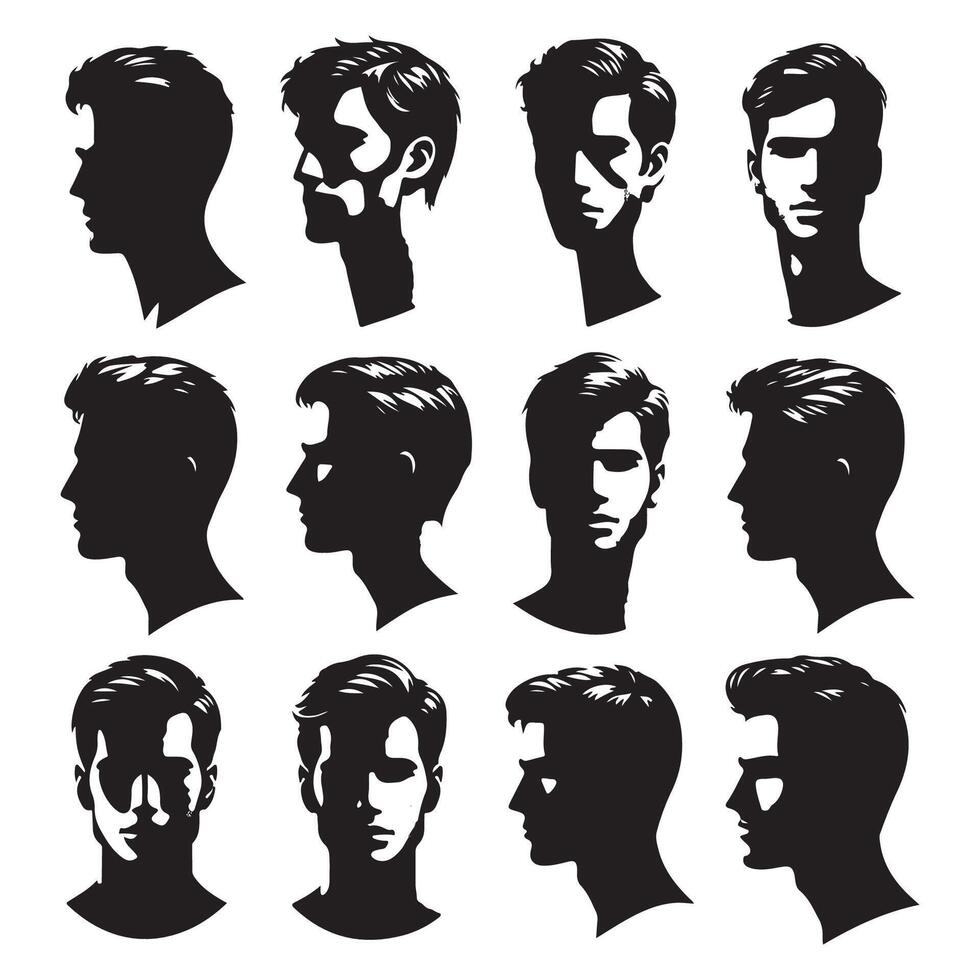 Series of mens head silhouettes vector