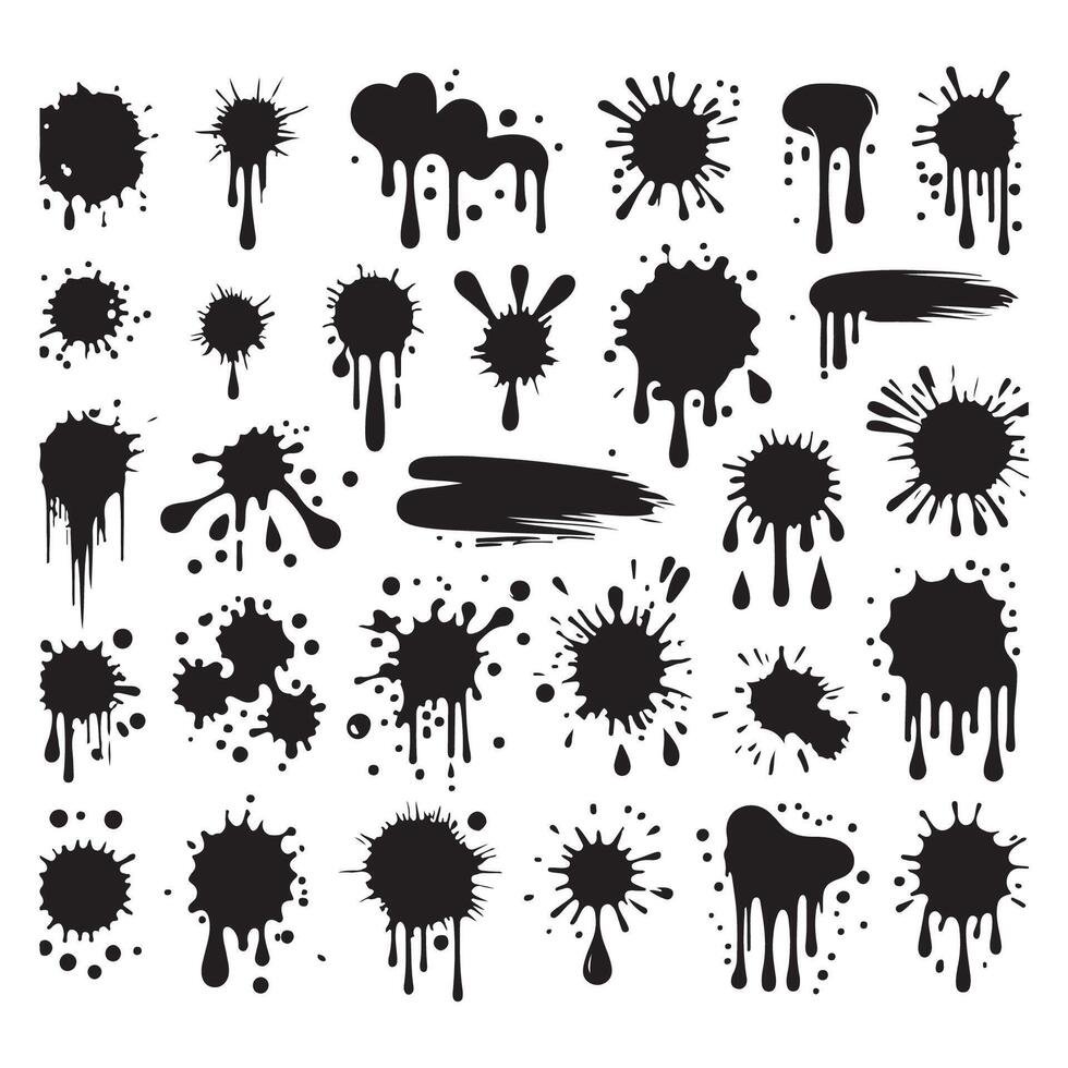 Silhouette compilation of ink blots and drips vector