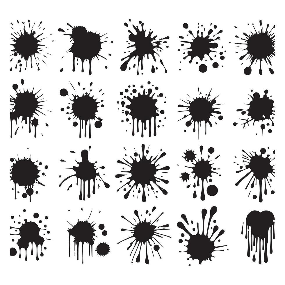 Collection of silhouettes featuring ink drips and blots vector