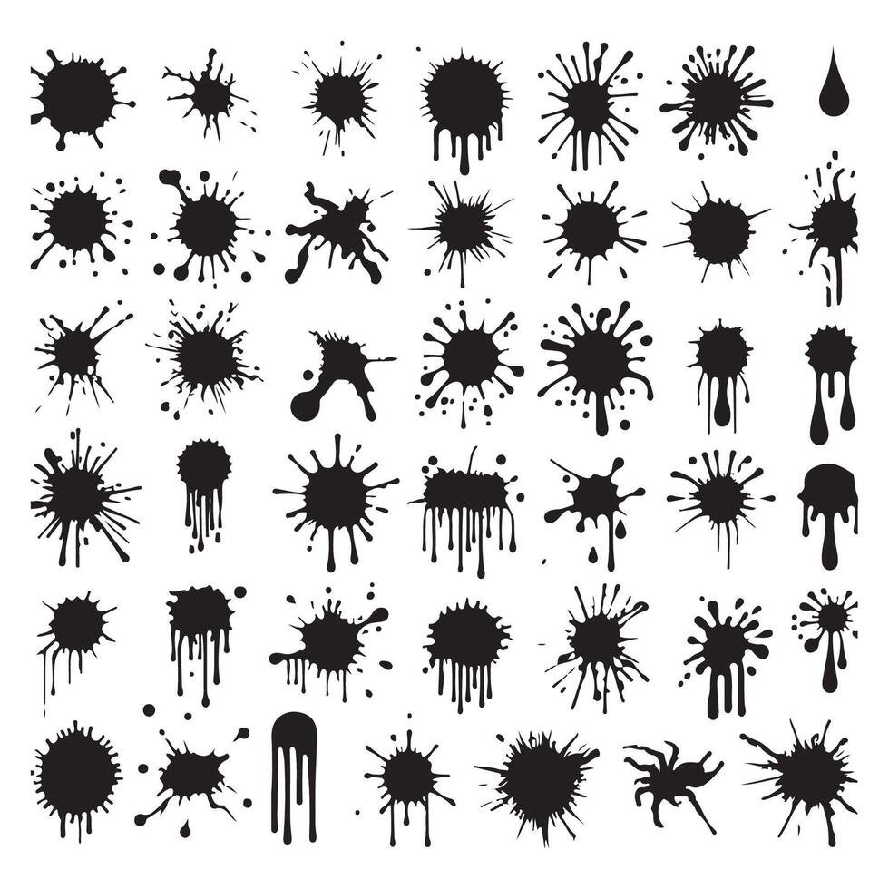 Ink drips and blots shown as silhouettes vector