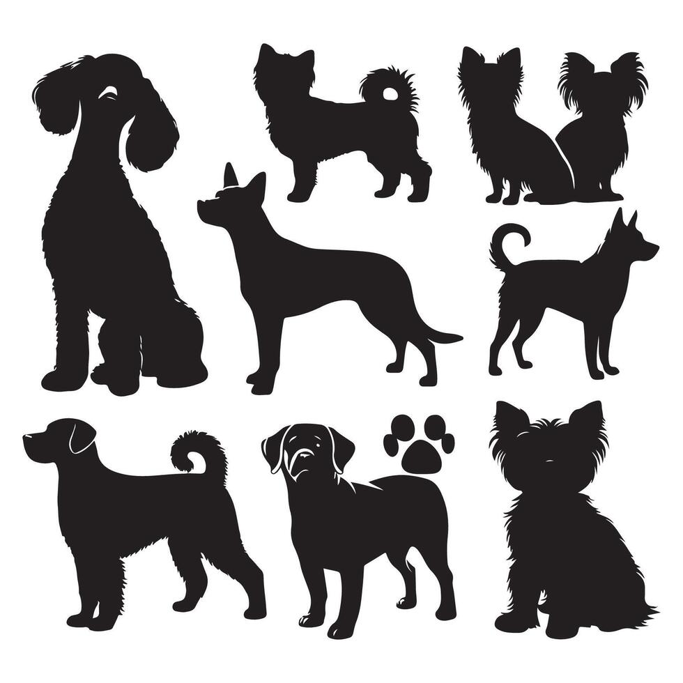 Silhouettes of different breeds of dogs vector