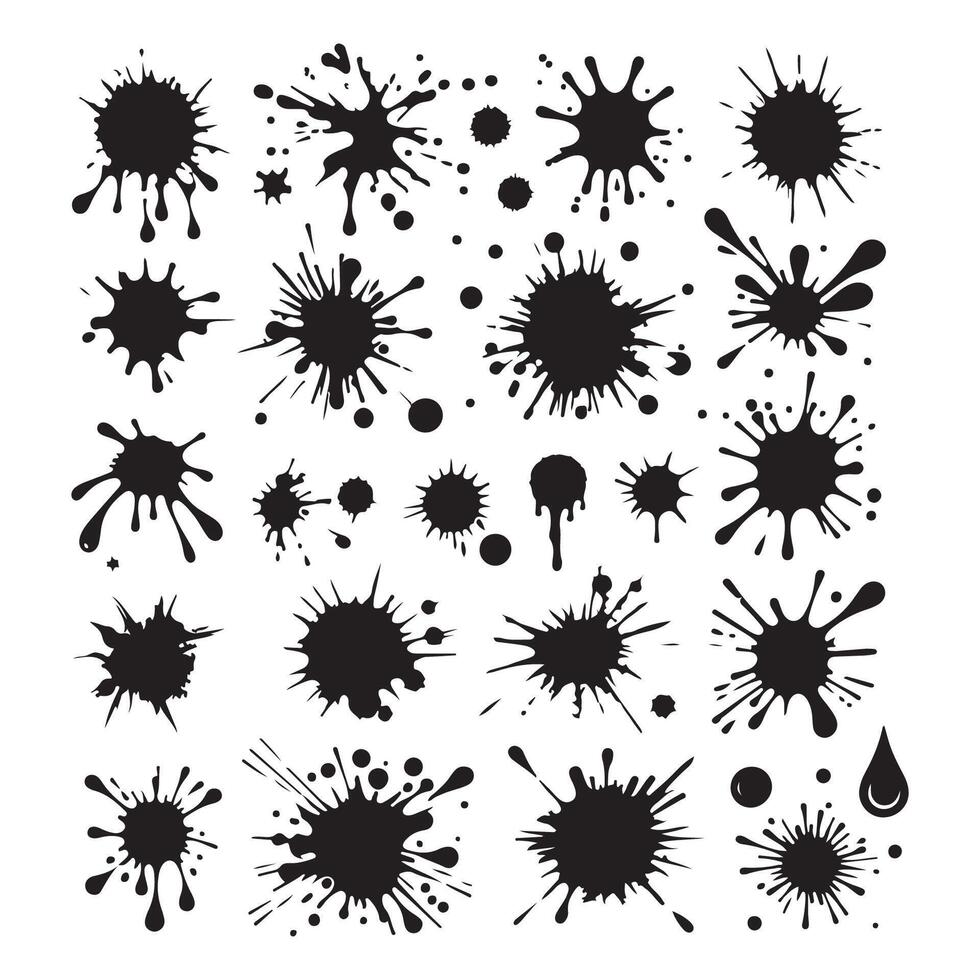 Ink drips and blots styled in silhouette form vector