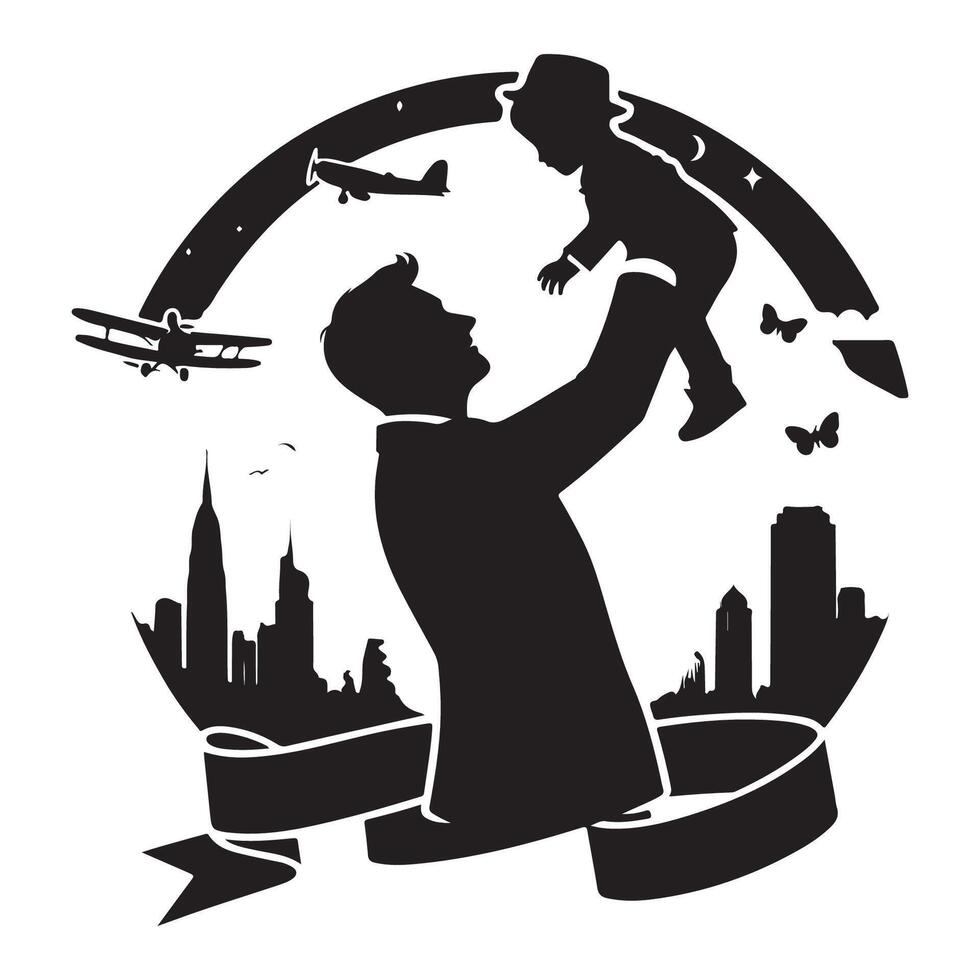 Silhouette featuring father and son for Fathers Day vector