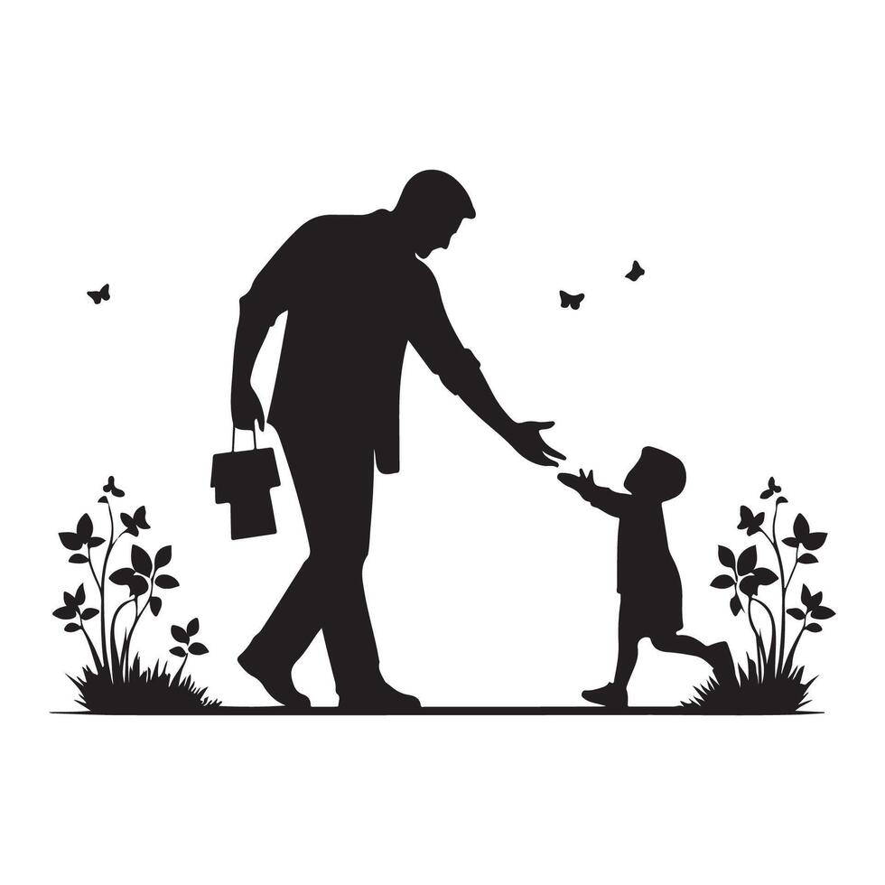 Silhouette capturing father and son for Fathers Day vector