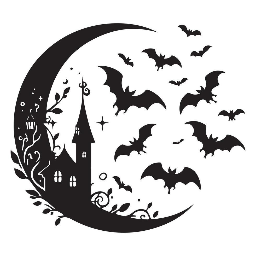 Bat-themed silhouette illustration set vector