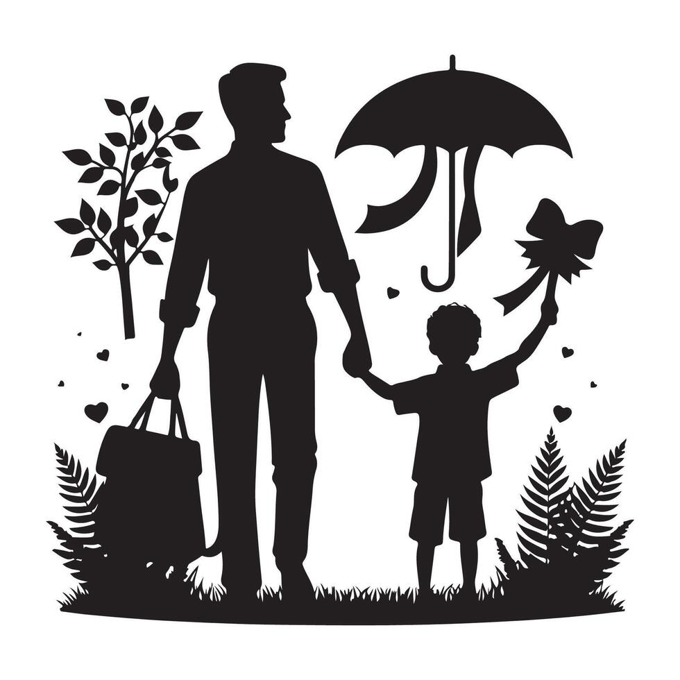 Silhouette art featuring father and son for Fathers Day vector