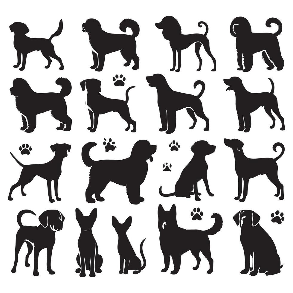 Silhouetted ensemble of dogs vector