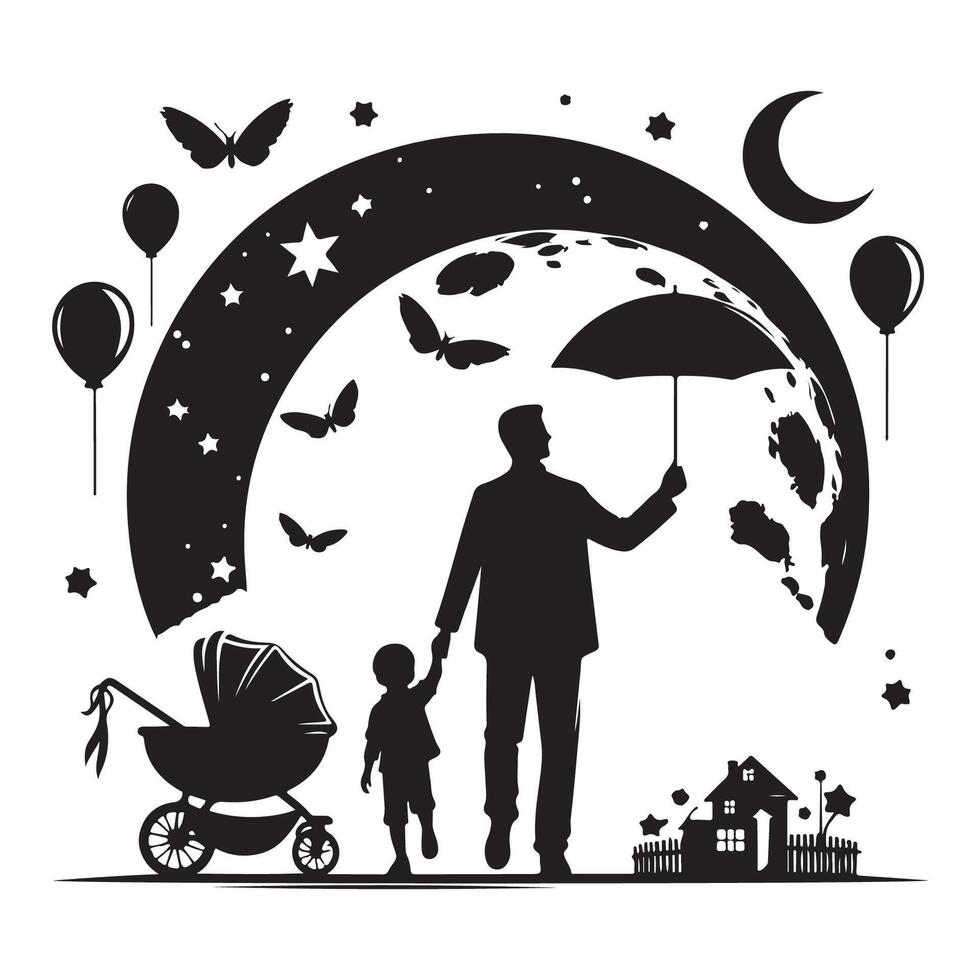 Silhouette portrayal of father and son for Fathers Day vector