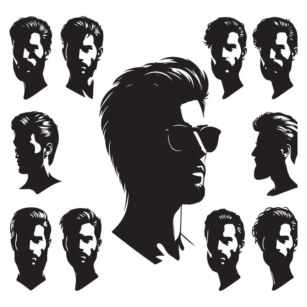 Mens head profiles in a shadowed series vector