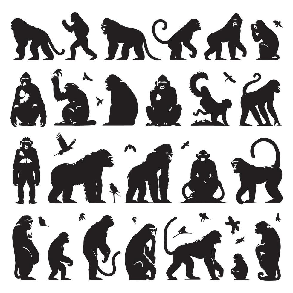 Silhouette formation of ape animals vector