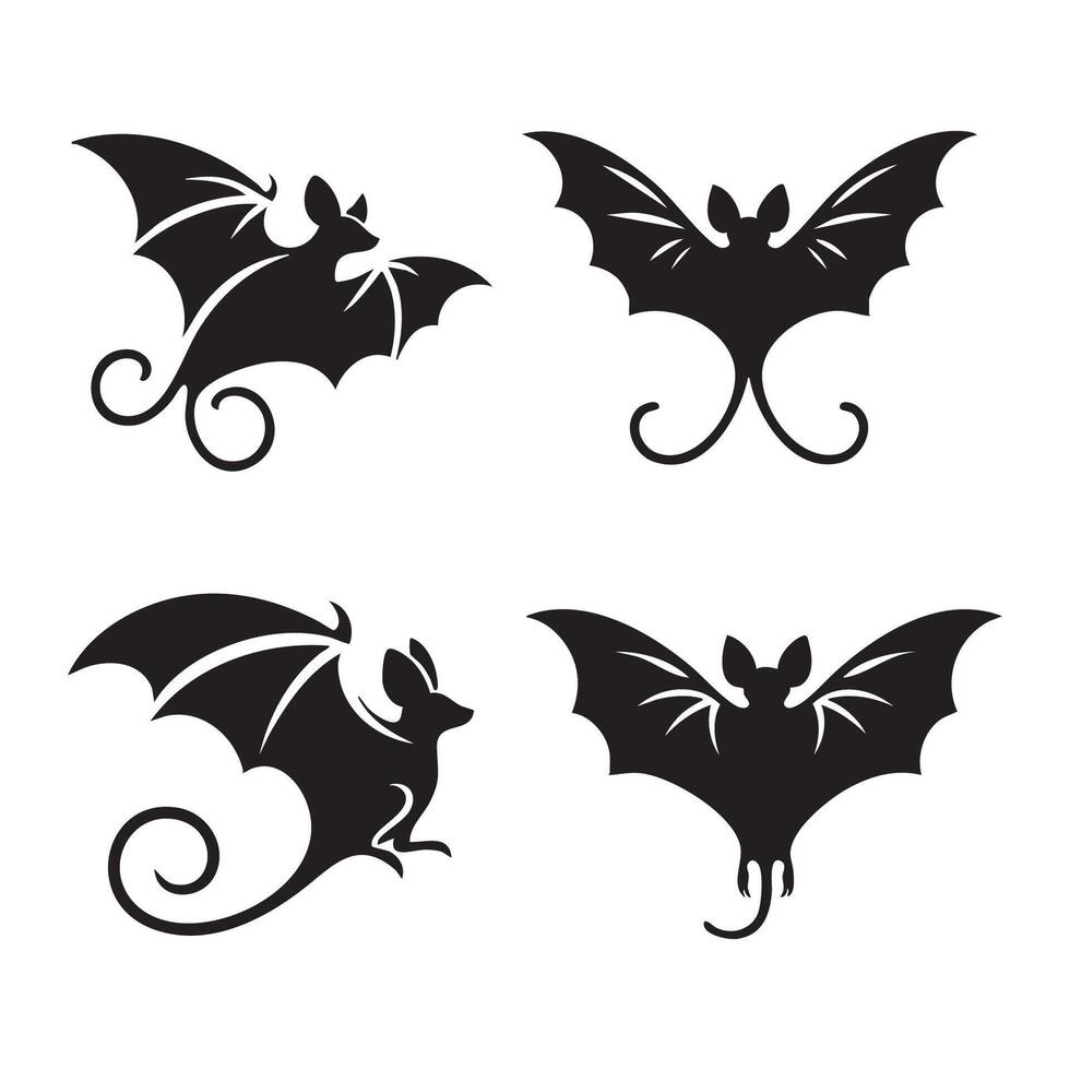 Series of bat silhouettes on plain white background vector