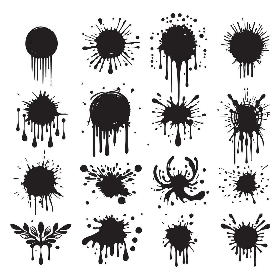 Set of silhouettes depicting ink blots and drips vector