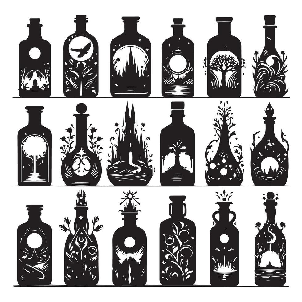 Collection of shadowed bottle forms vector