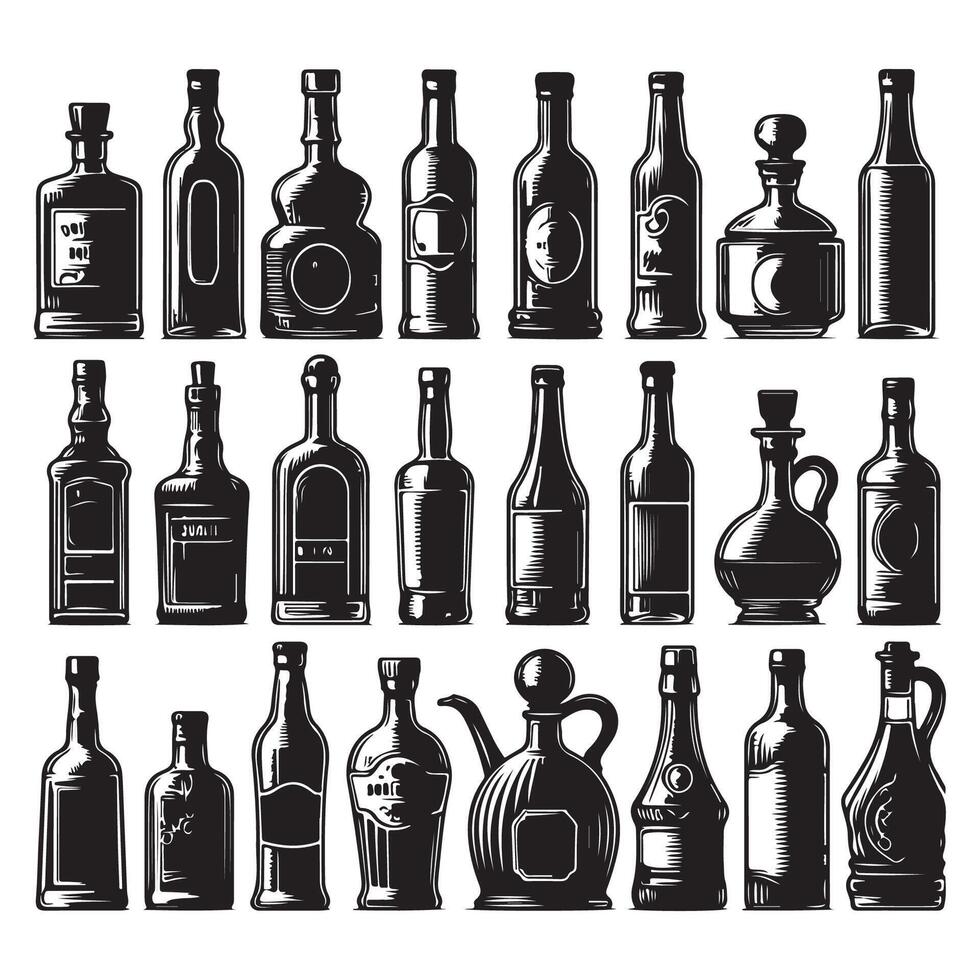 Collection of bottle forms in silhouette vector