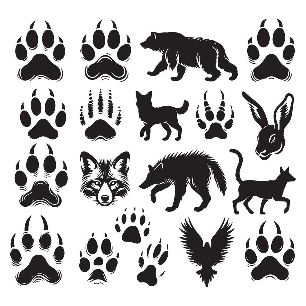 Lineup of animal shapes in silhouette form on white vector