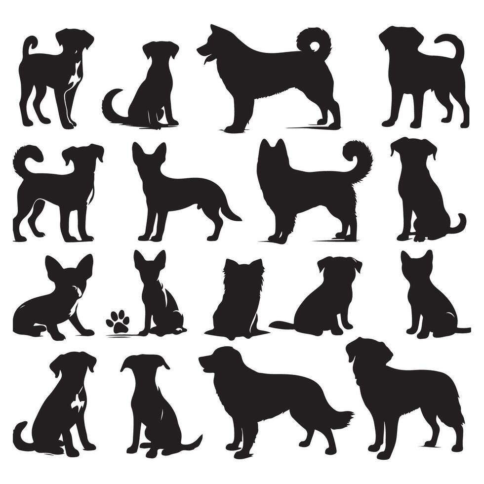 Array of dog silhouettes vector