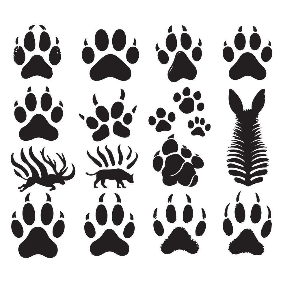 Compilation of animal profiles in silhouette on a white backdrop vector
