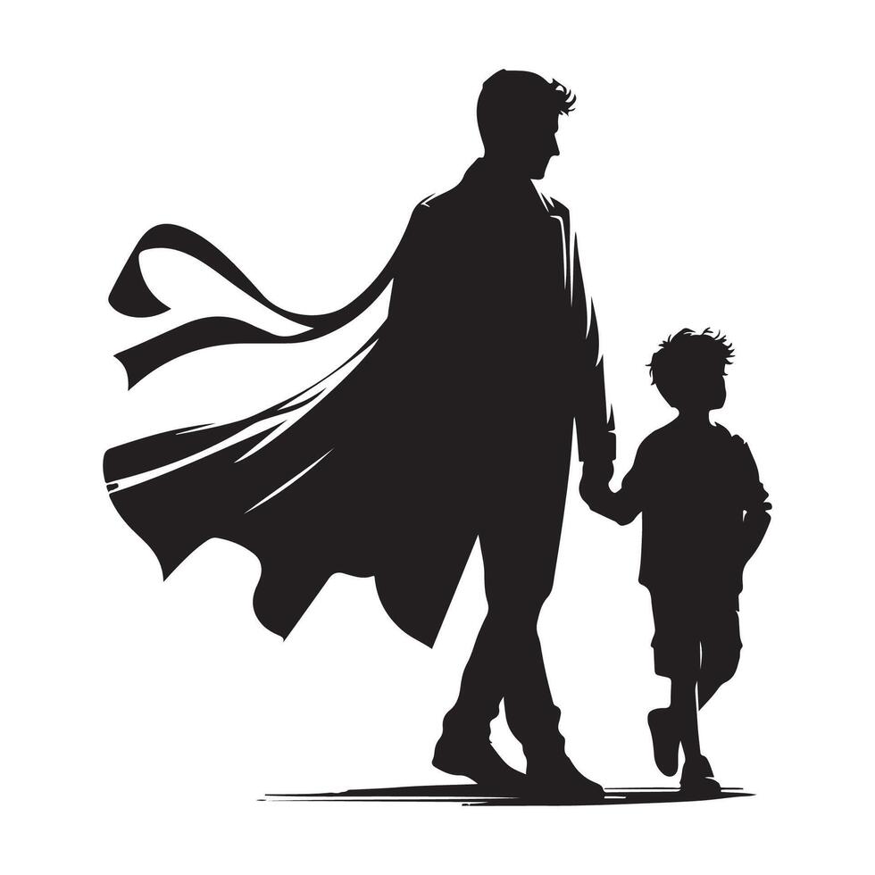 Creative portrayal of a father and son silhouette vector