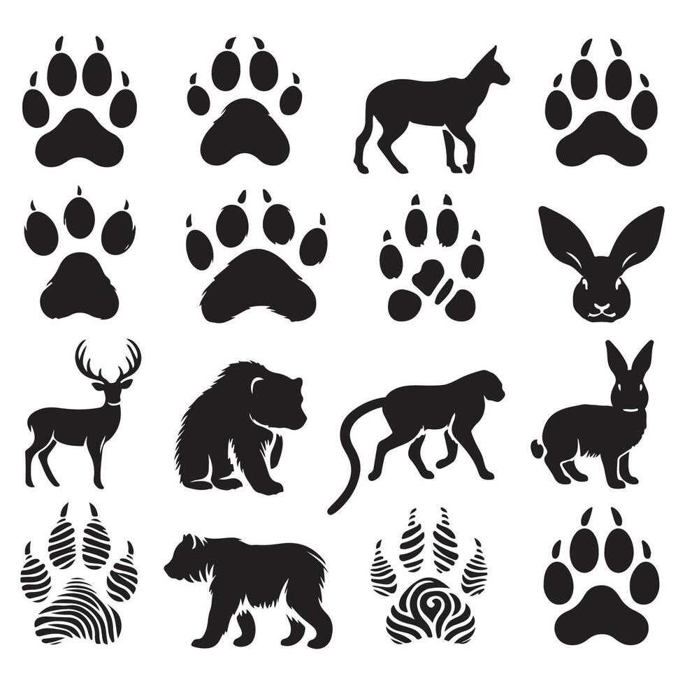 Set of animal outlines crafted in silhouette on a white surface vector