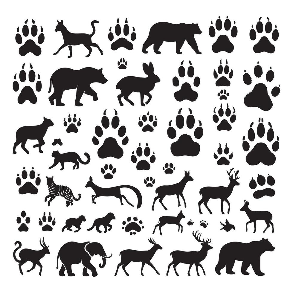 Animal shapes in dark silhouette resting on a white background vector