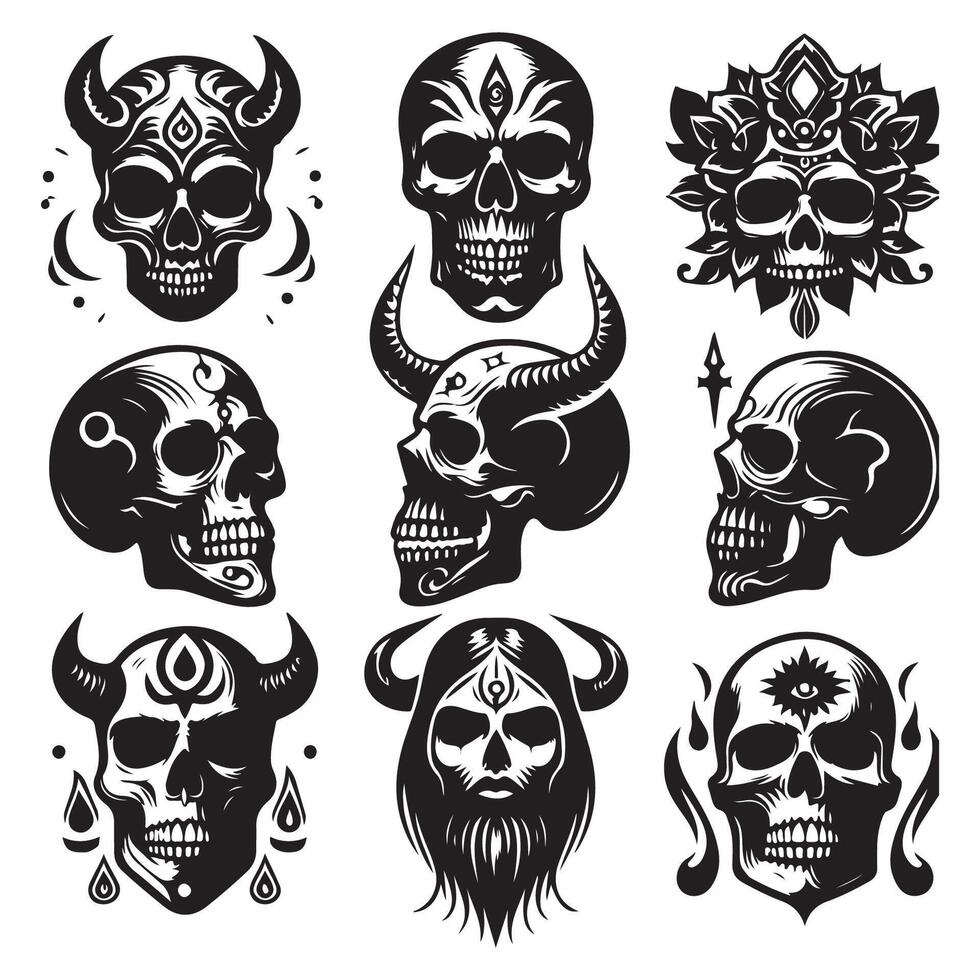 Skull head silhouette series vector
