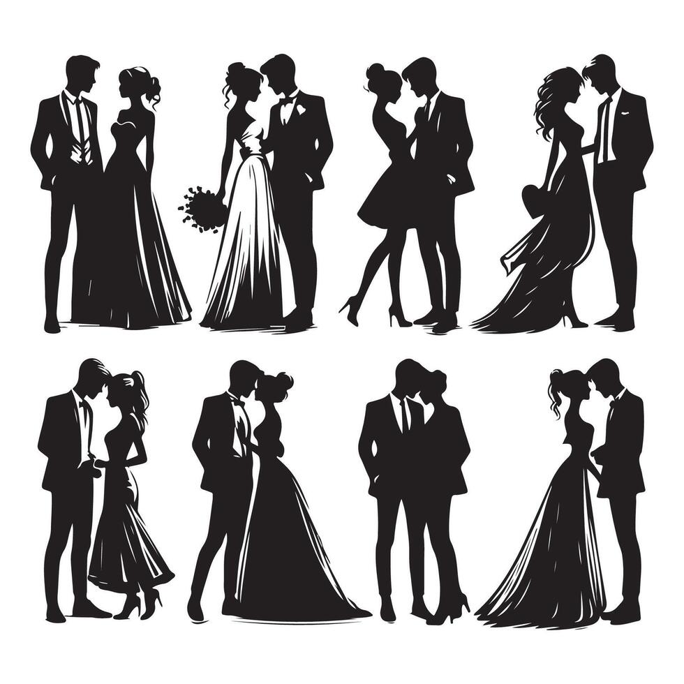 Silhouette series featuring affectionate couple poses vector