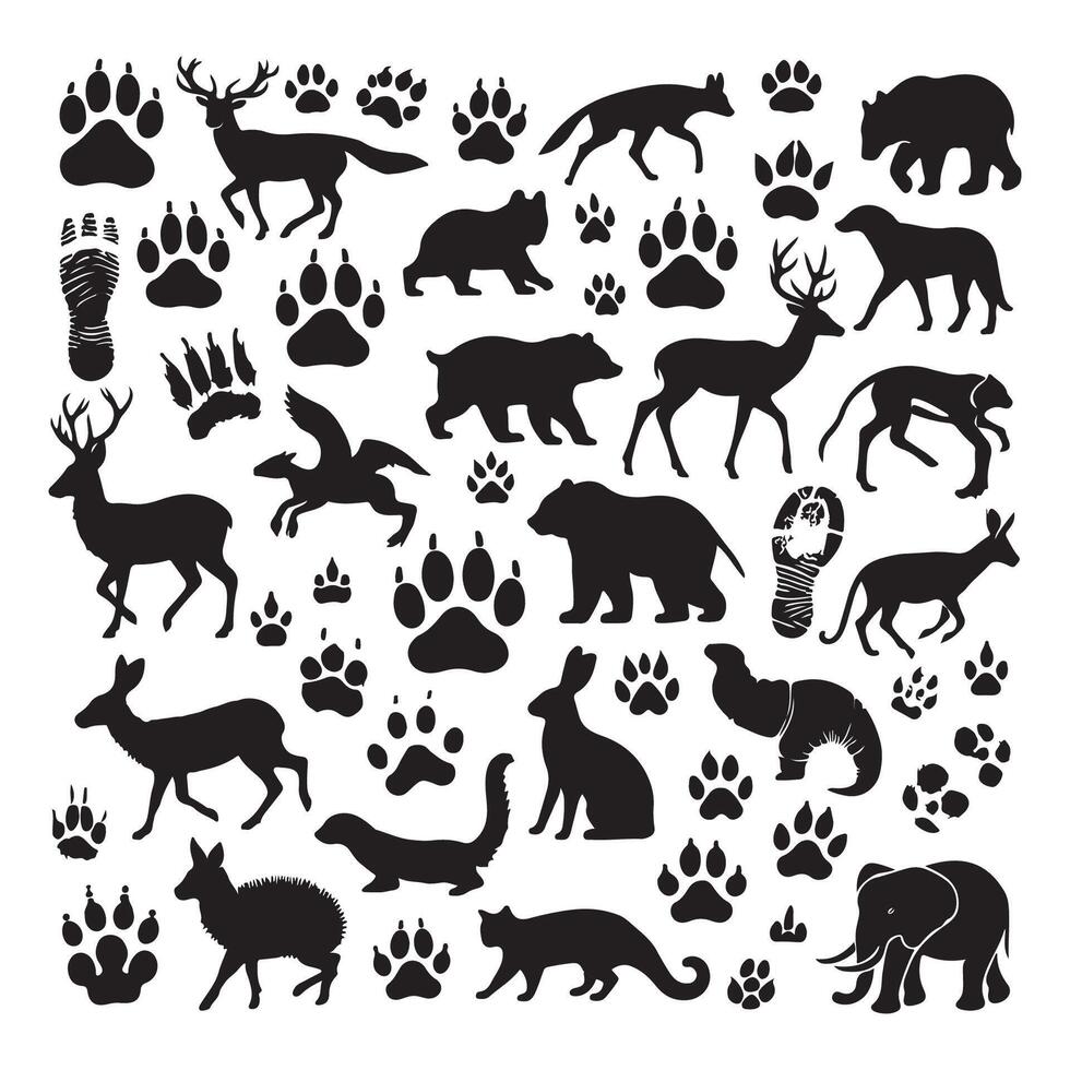 Set of animal silhouette on white background vector
