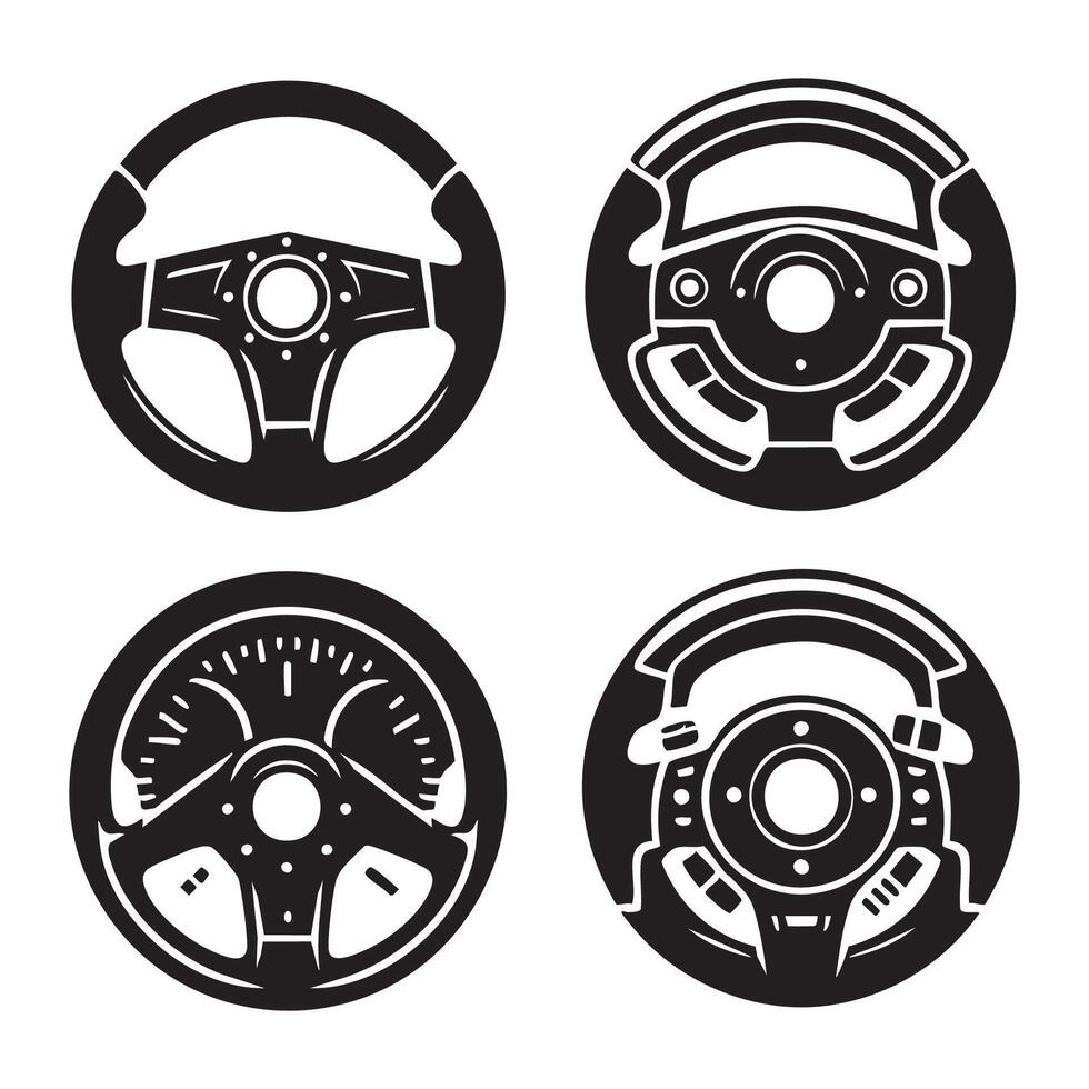 Car steering wheel silhouettes displayed on a white background vector