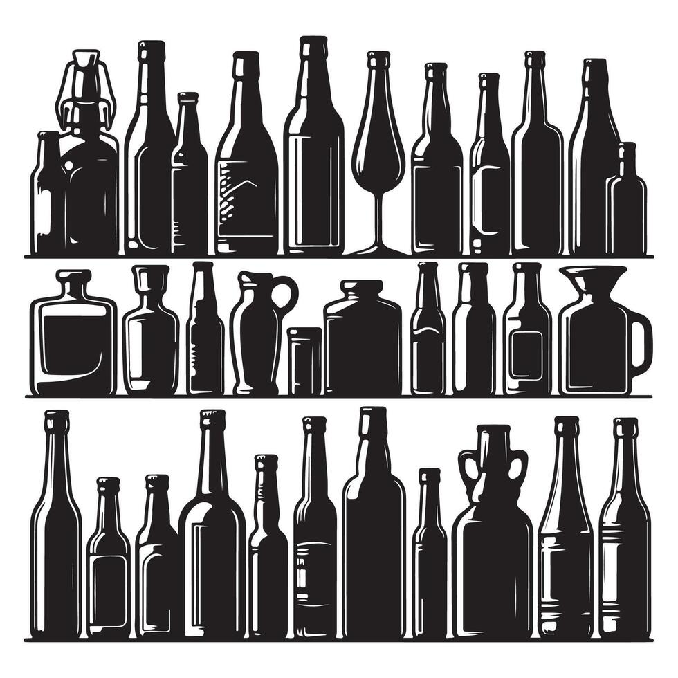 Variety of shadowed bottles vector