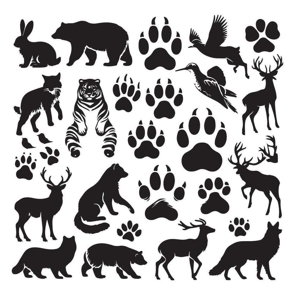 Selection of animal figures in silhouette over a white field vector