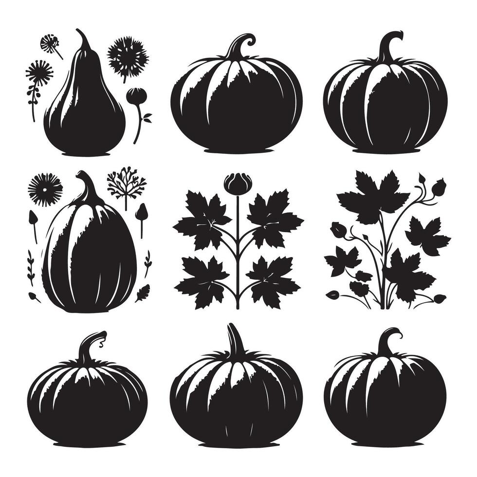 Pumpkin silhouette array set against a white background vector