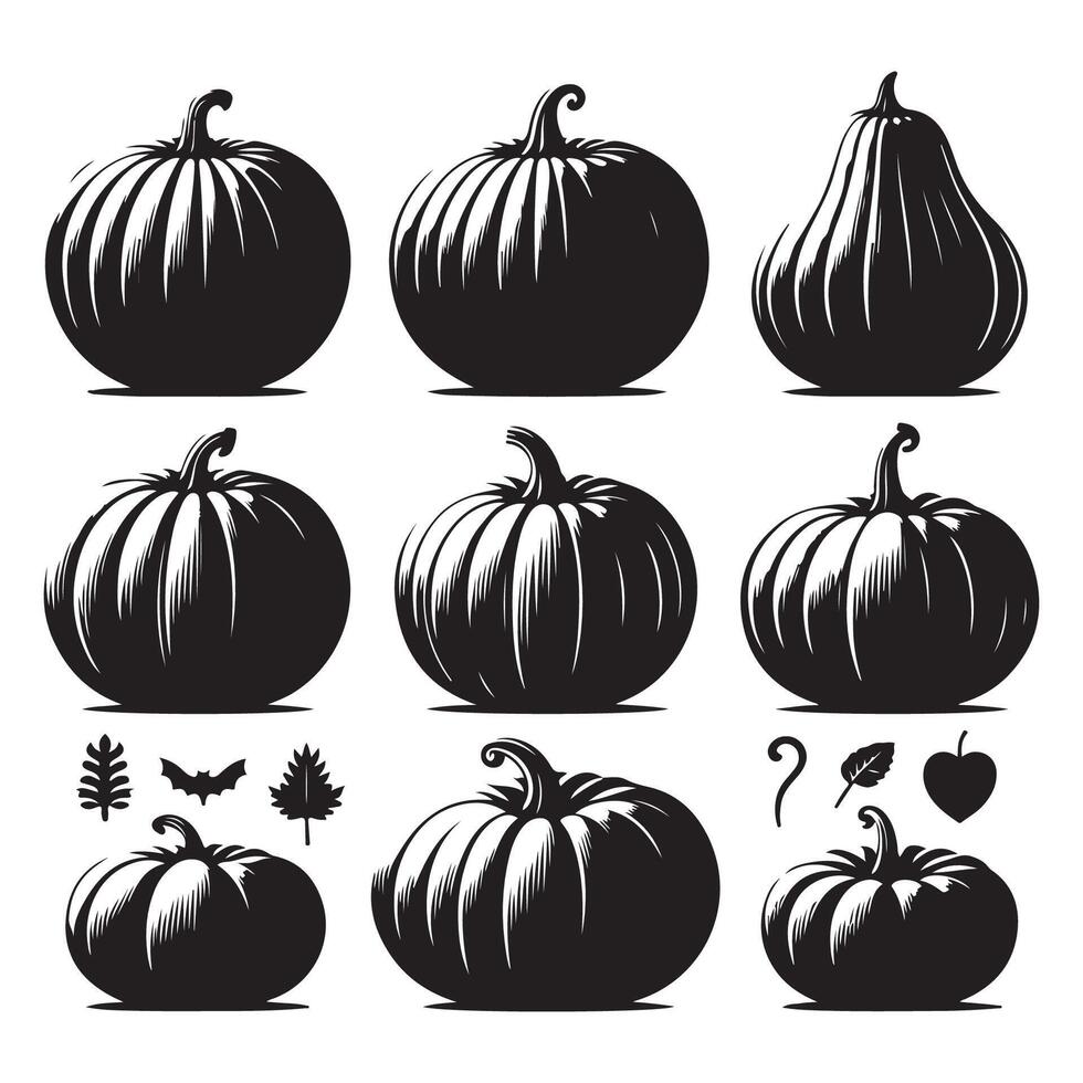 Set of pumpkin silhouettes isolated on a white background vector