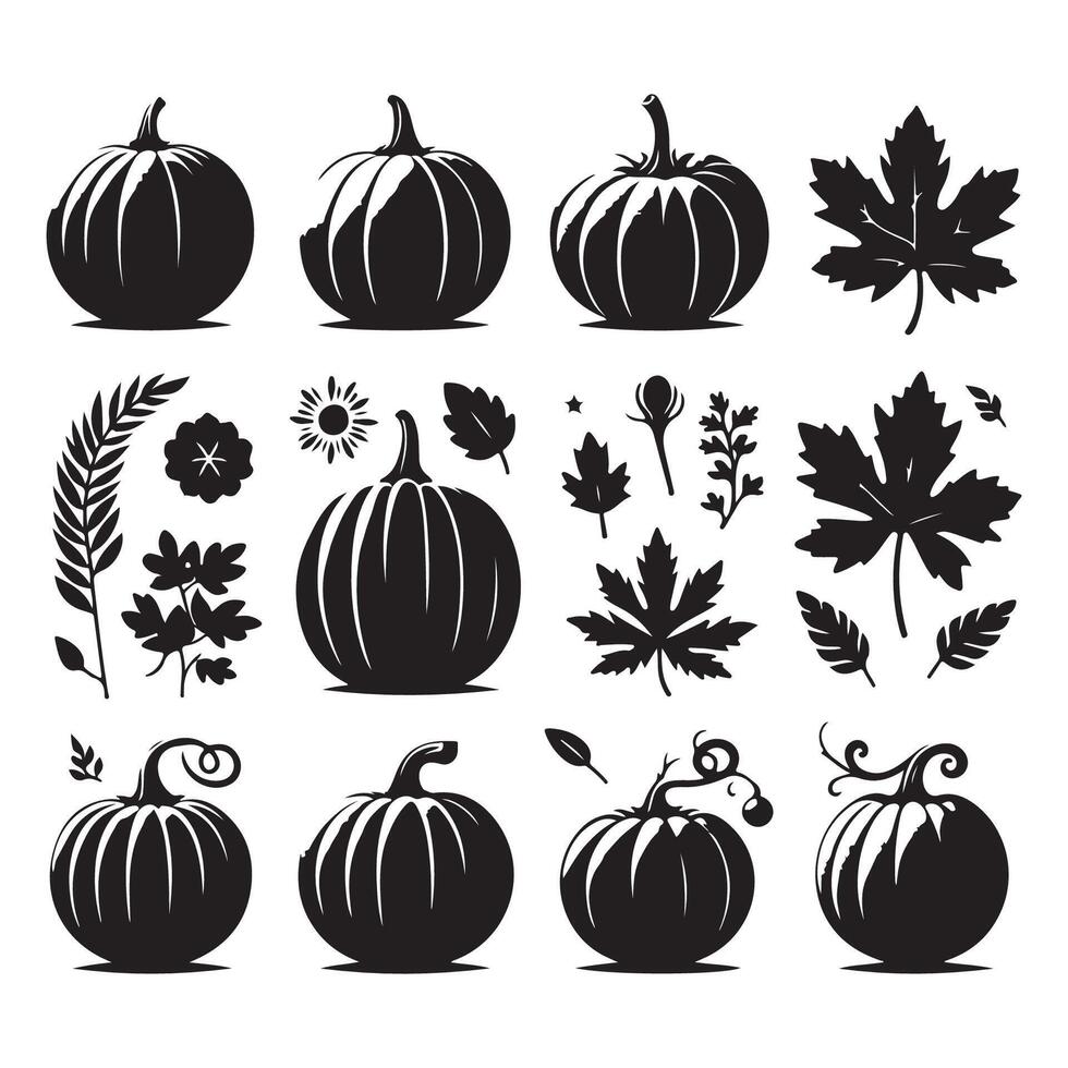 Assortment of pumpkin silhouettes displayed on a white background vector