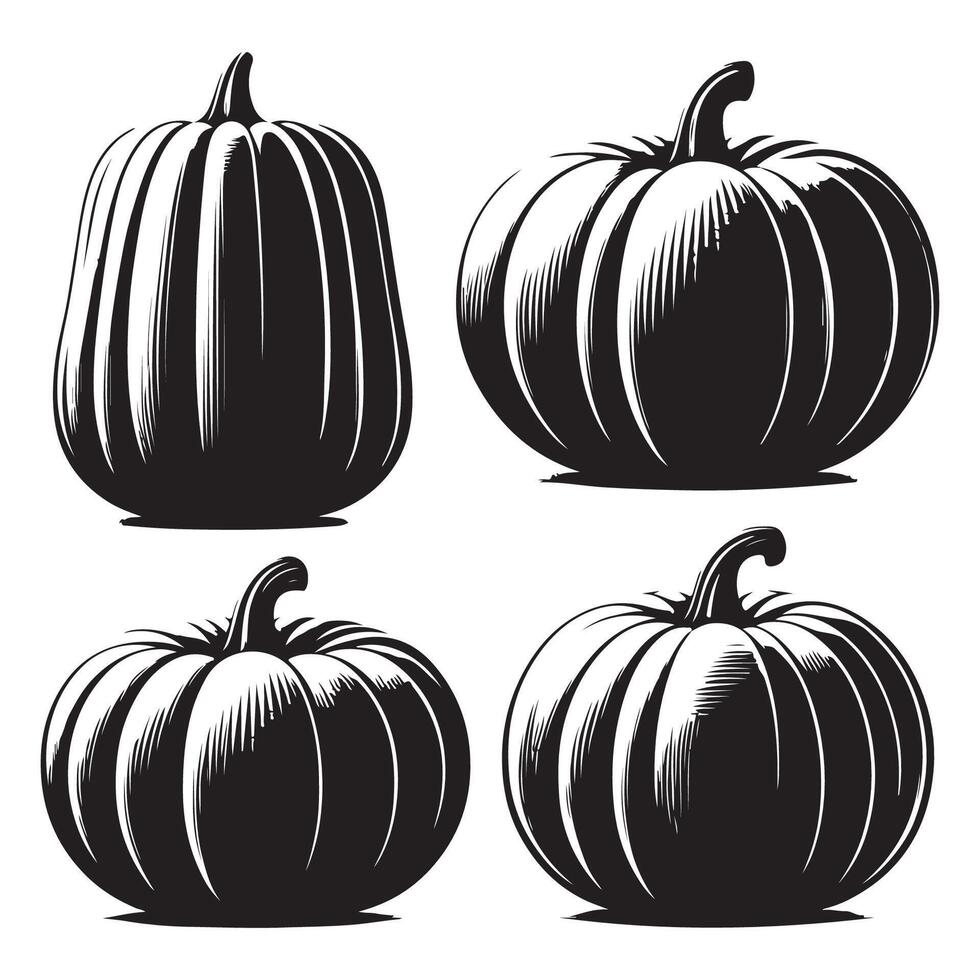 Collection of pumpkin silhouettes isolated on a white background vector
