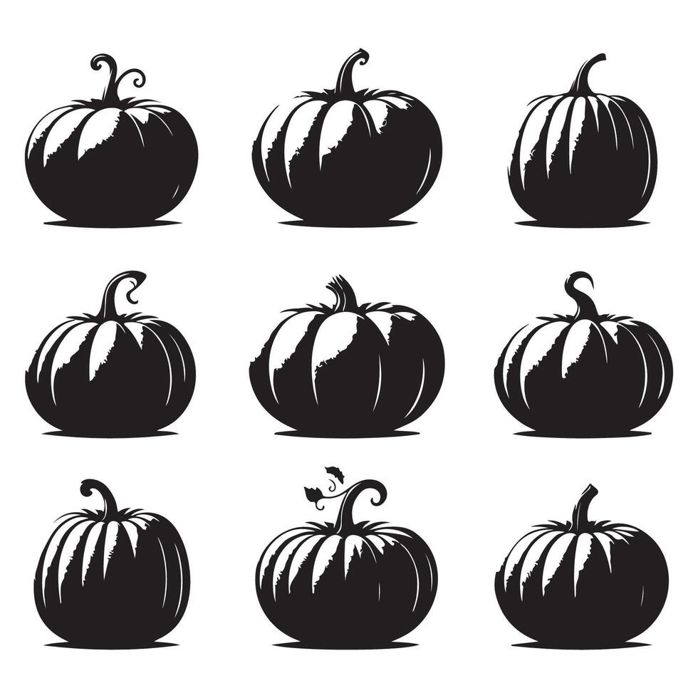 Array of pumpkin silhouettes separated on a white background vector